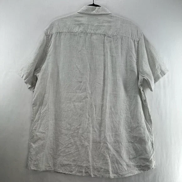 Nordstrom Trim Fit Linen Shirt Men 2XL Short Sleeve Button-Down Pocket Off-White - Picture 3 of 11
